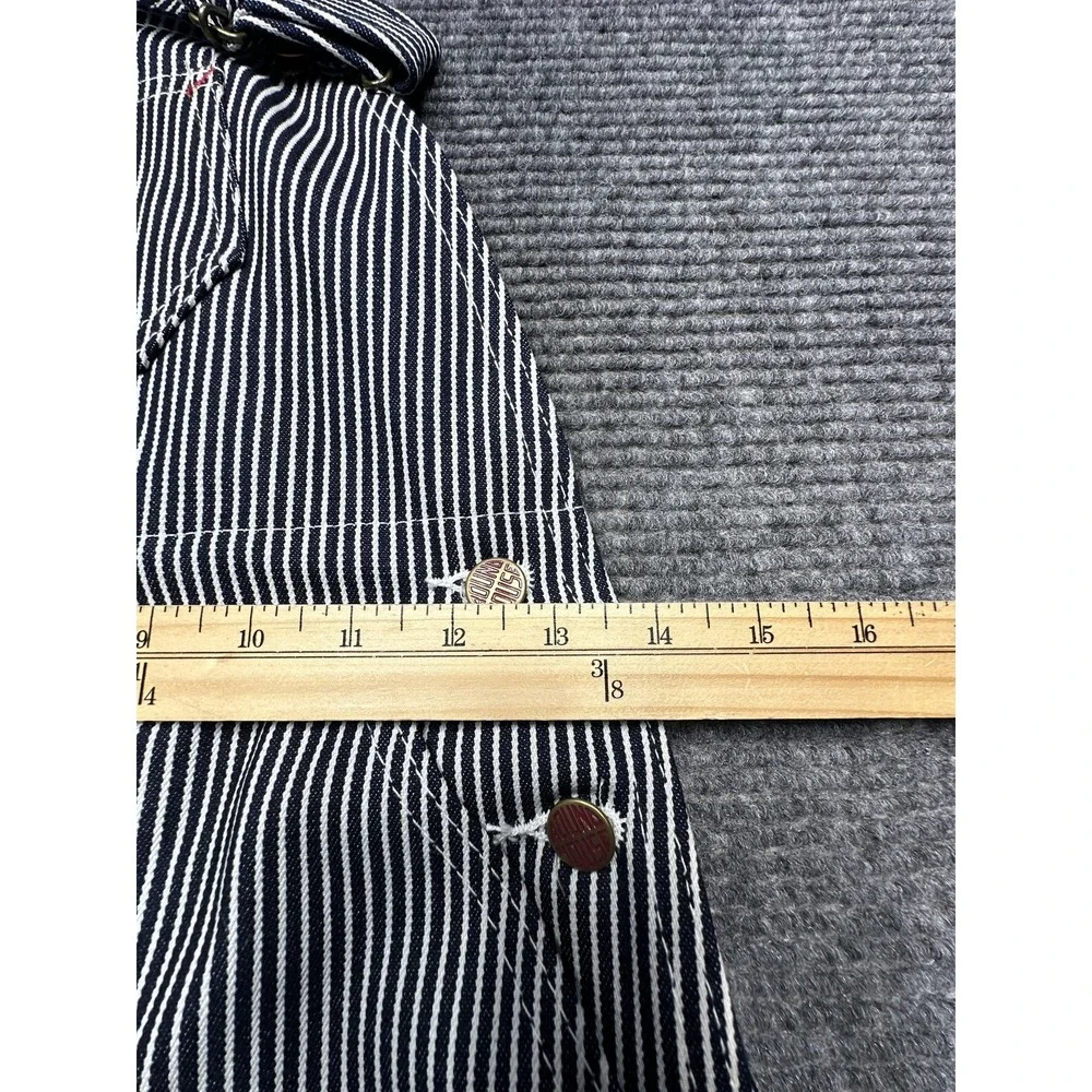 Round House Overalls Kids 10 Blue White Striped Denim Bib Pockets Made USA Train